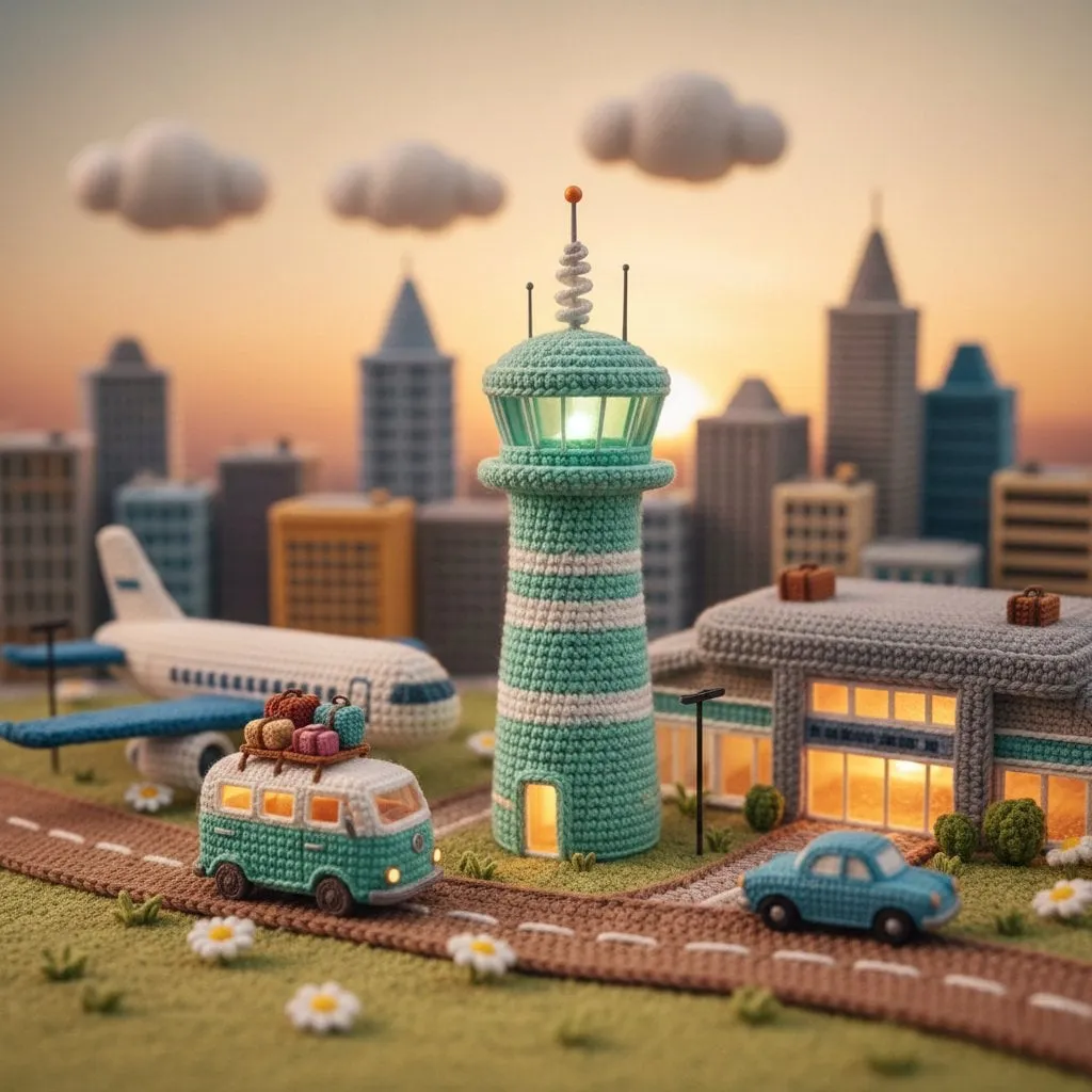 Crochet Airport Diorama With Camper Van And Airplane