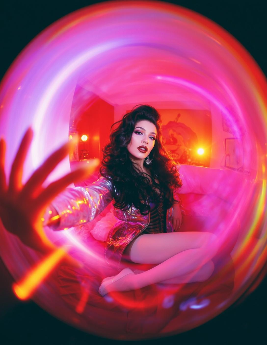 Fisheye Young Long Dark Wavy Fair Sequined