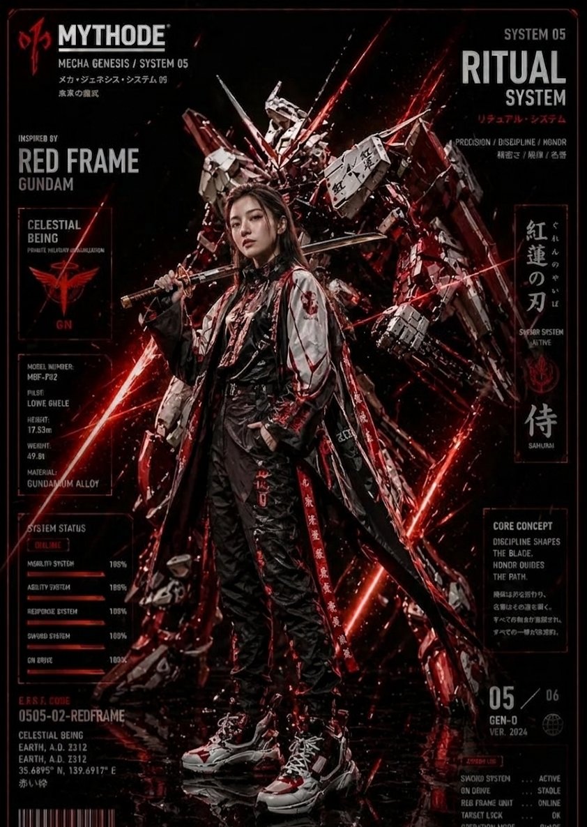 Red Mecha Warrior Flowing Coat Katana Pose