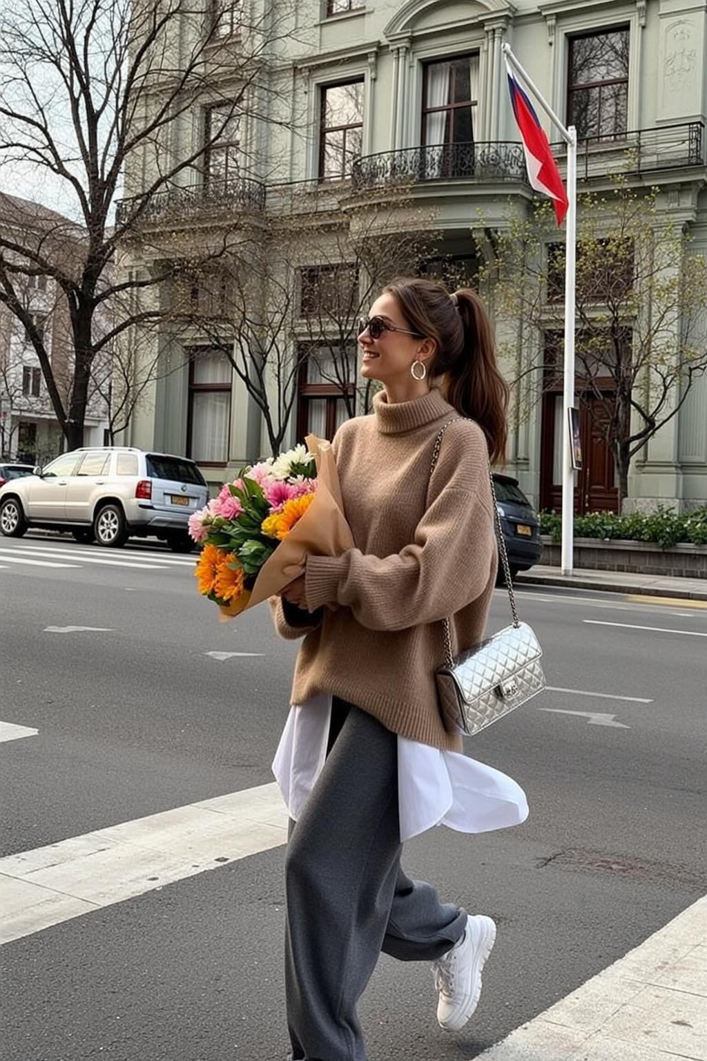 Autumn Young Brown Ponytail Fair Tan Turtleneck