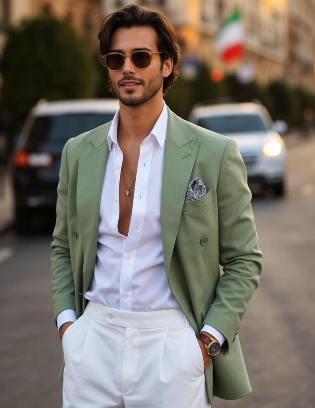 Green Suit Golden Hour Street
