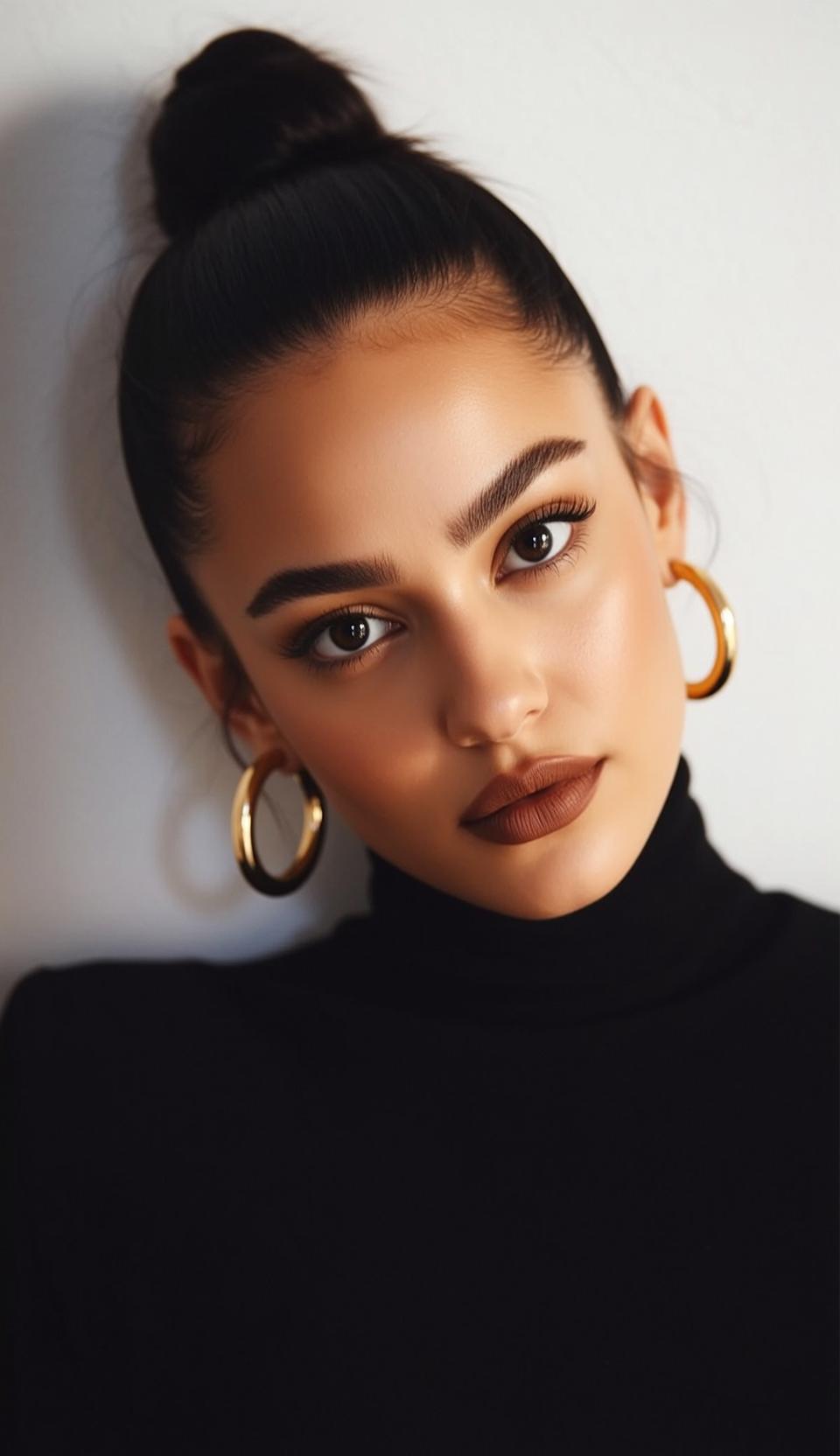 Luxury Young Dark Brown Pulled Back Bun