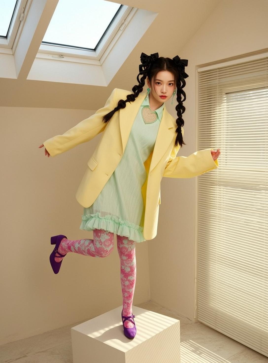 Balletcore Young East Asian Long Black Braided