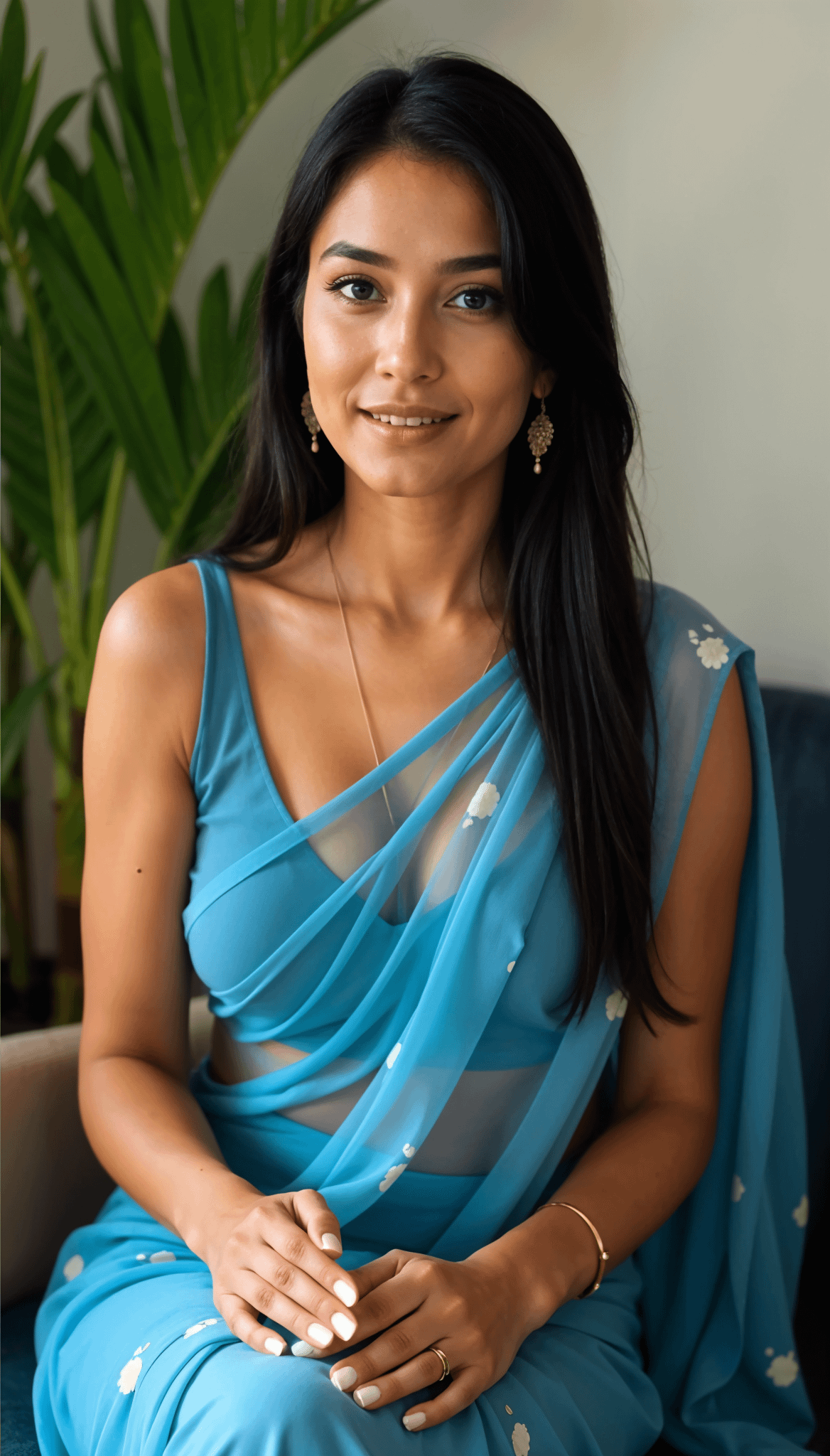 Blue Saree Gold Jewelry Clasped Hands