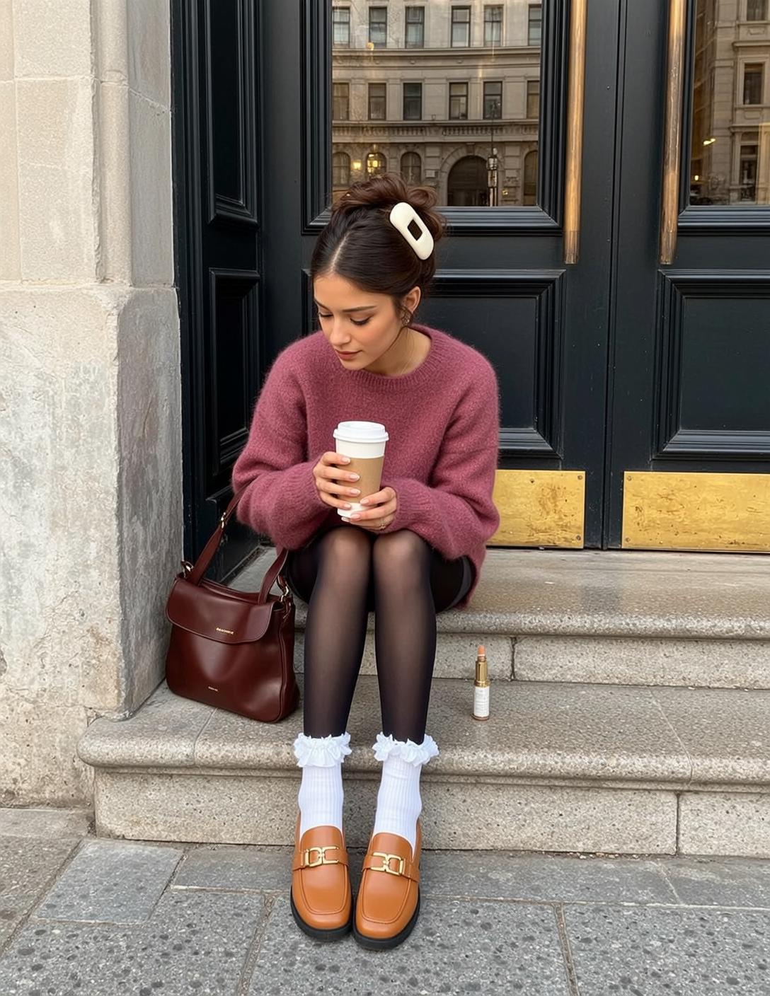 Mauve Sweater Coffee Steps