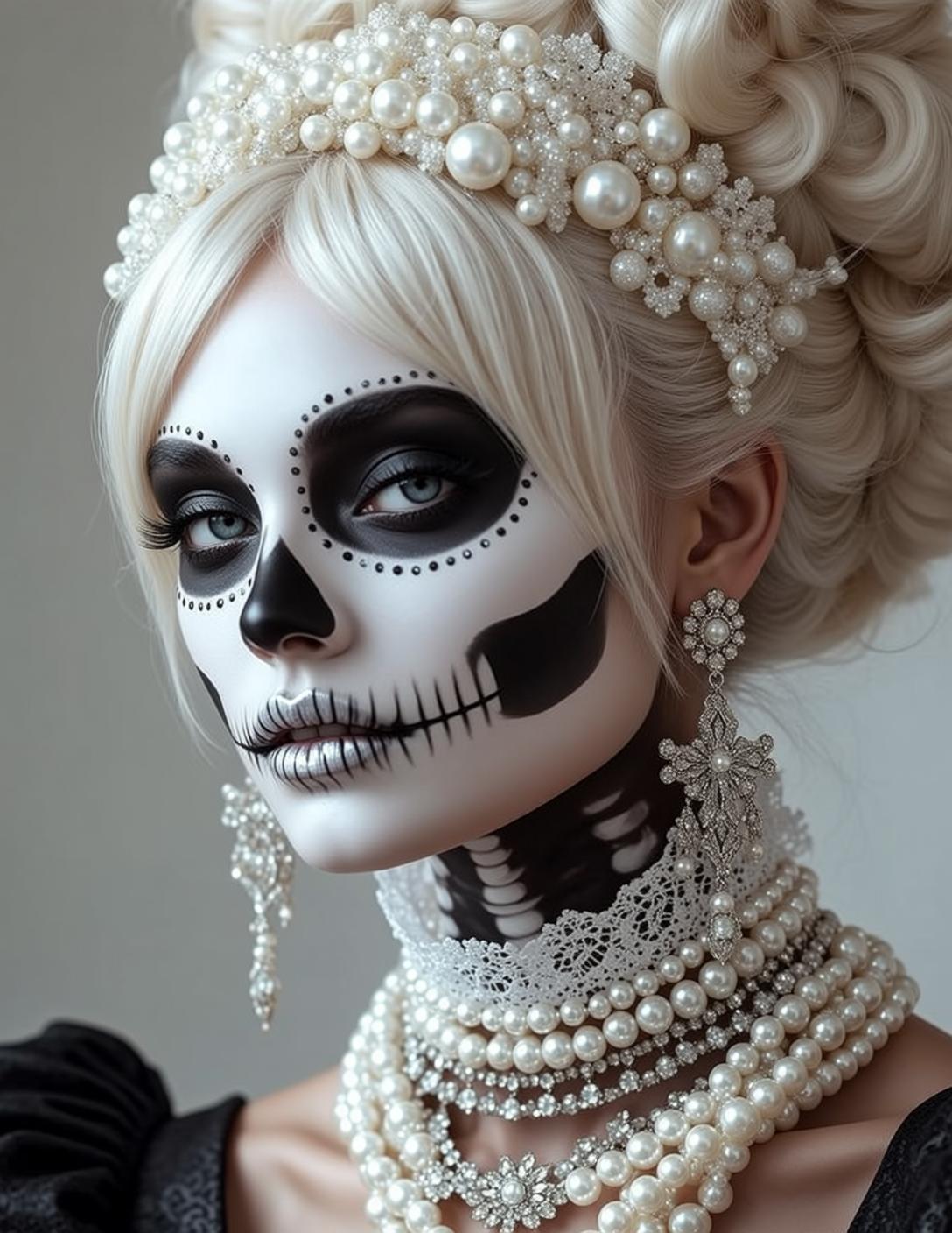 Halloween Makeup Skull Paint Blonde Updo Pale