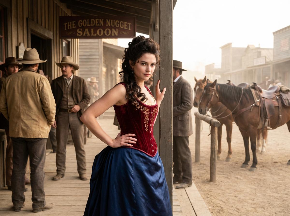 Wild West Saloon Woman Crimson Velvet Corset