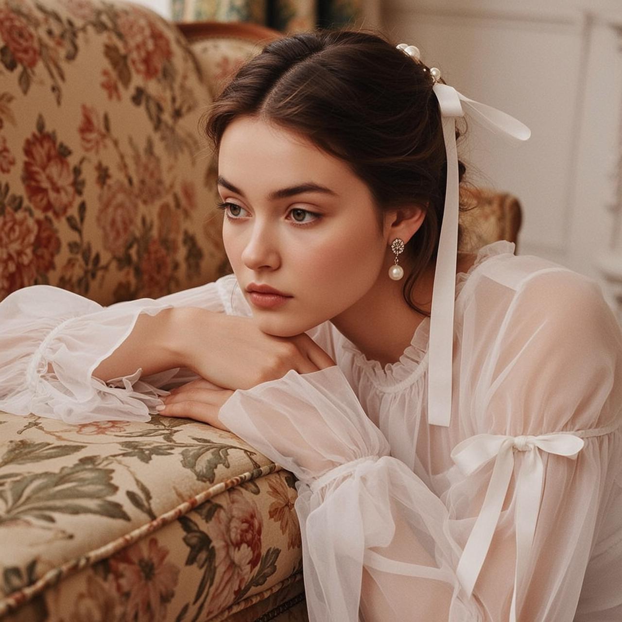 Pearl Ribbon Sofa Portrait