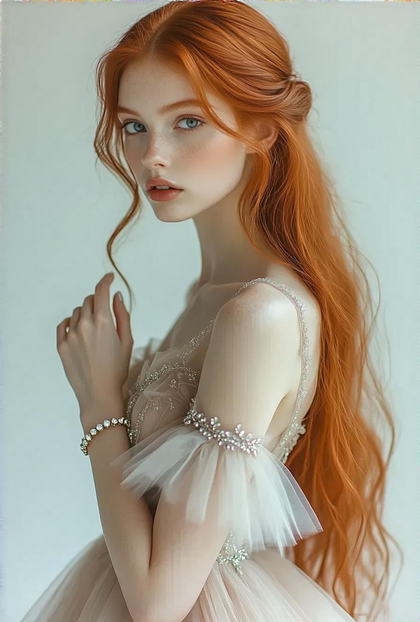 Ethereal Gown Soft Focus Portrait Copper Hair