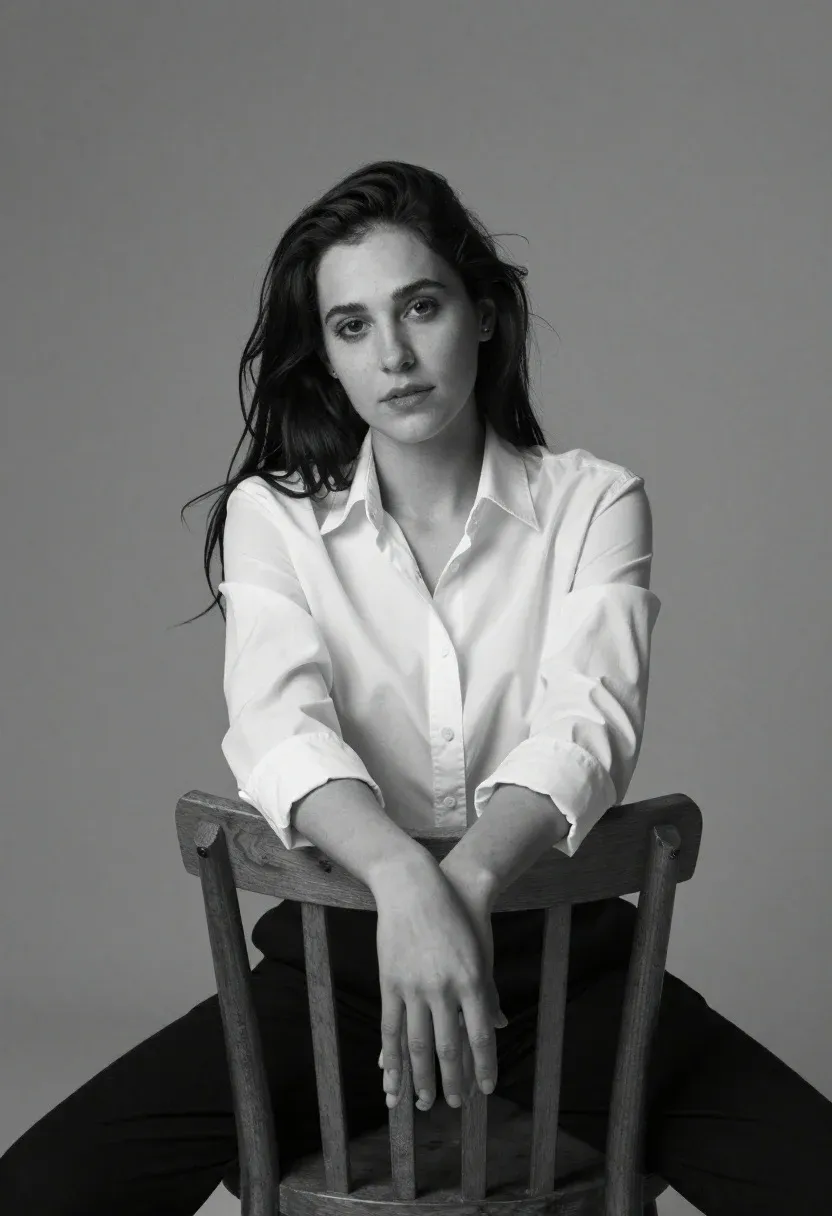 Black And White Studio Portrait Woman With Long Dark Hair