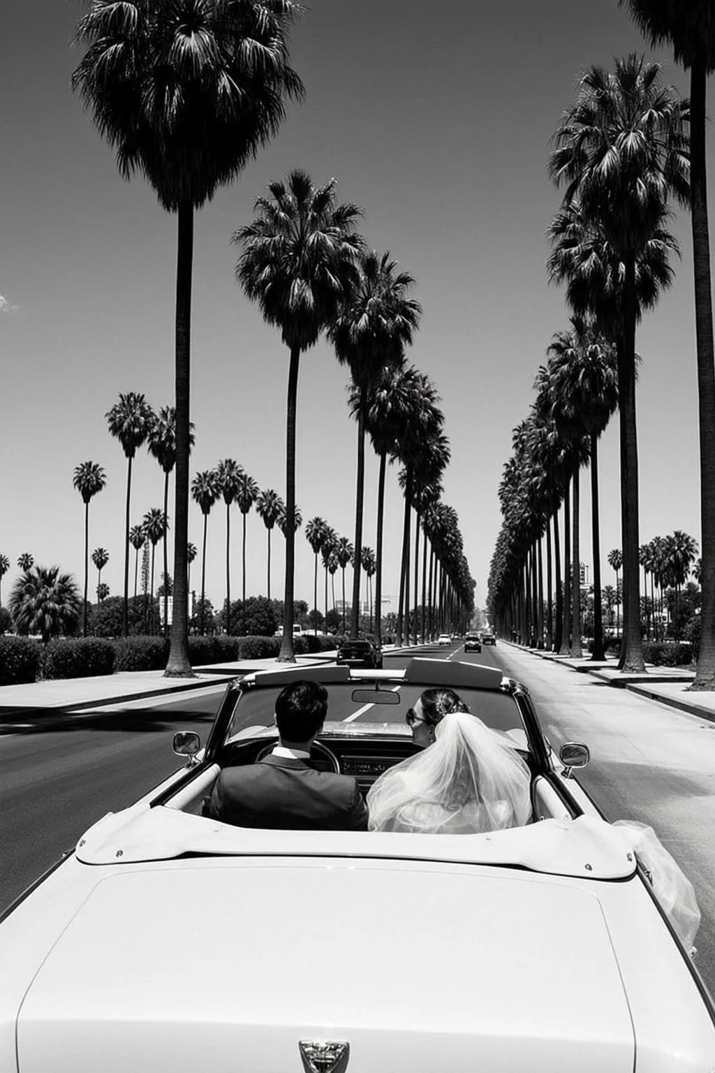 Black And White Medium Shot Eye-level Photorealistic Image Captures Newlywed