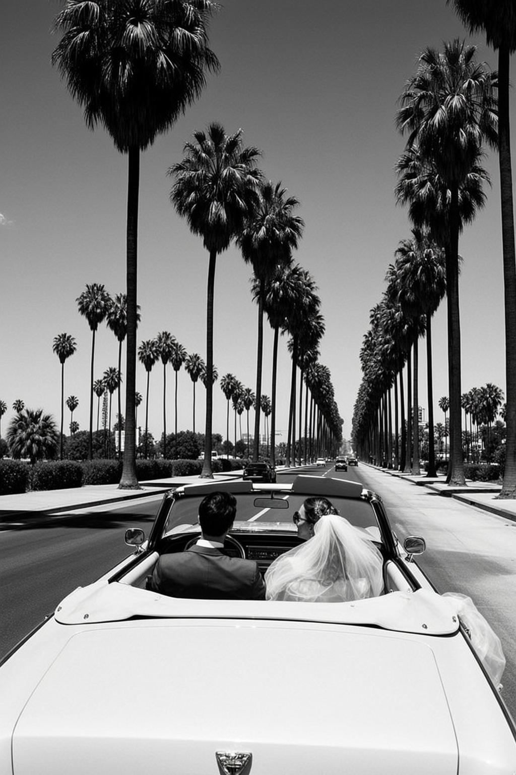 Black And White Medium Shot Eye-level Photorealistic Image Captures Newlywed