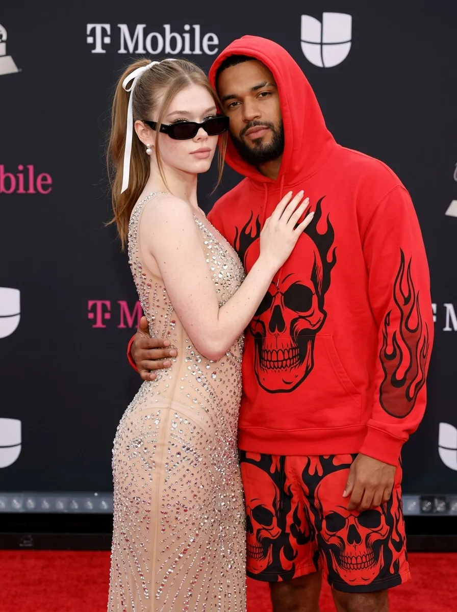Red Carpet Portrait Woman In Crystal Gown Beside Man