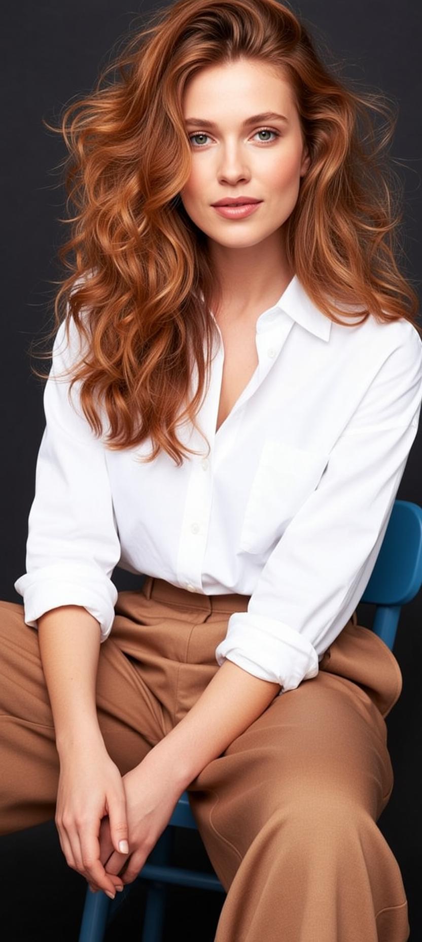 Luxury Young Long Wavy Auburn Fair White