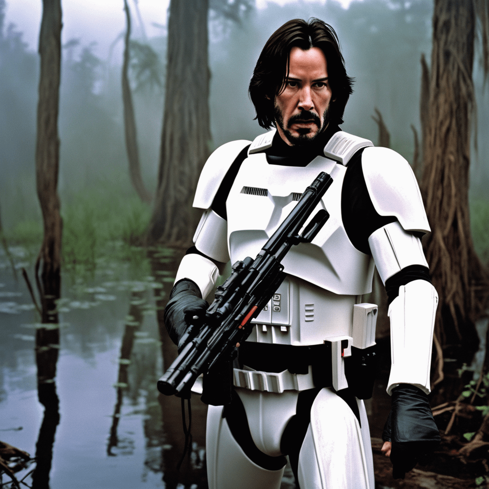 Stormtrooper In Misty Swamp With Blaster Rifle