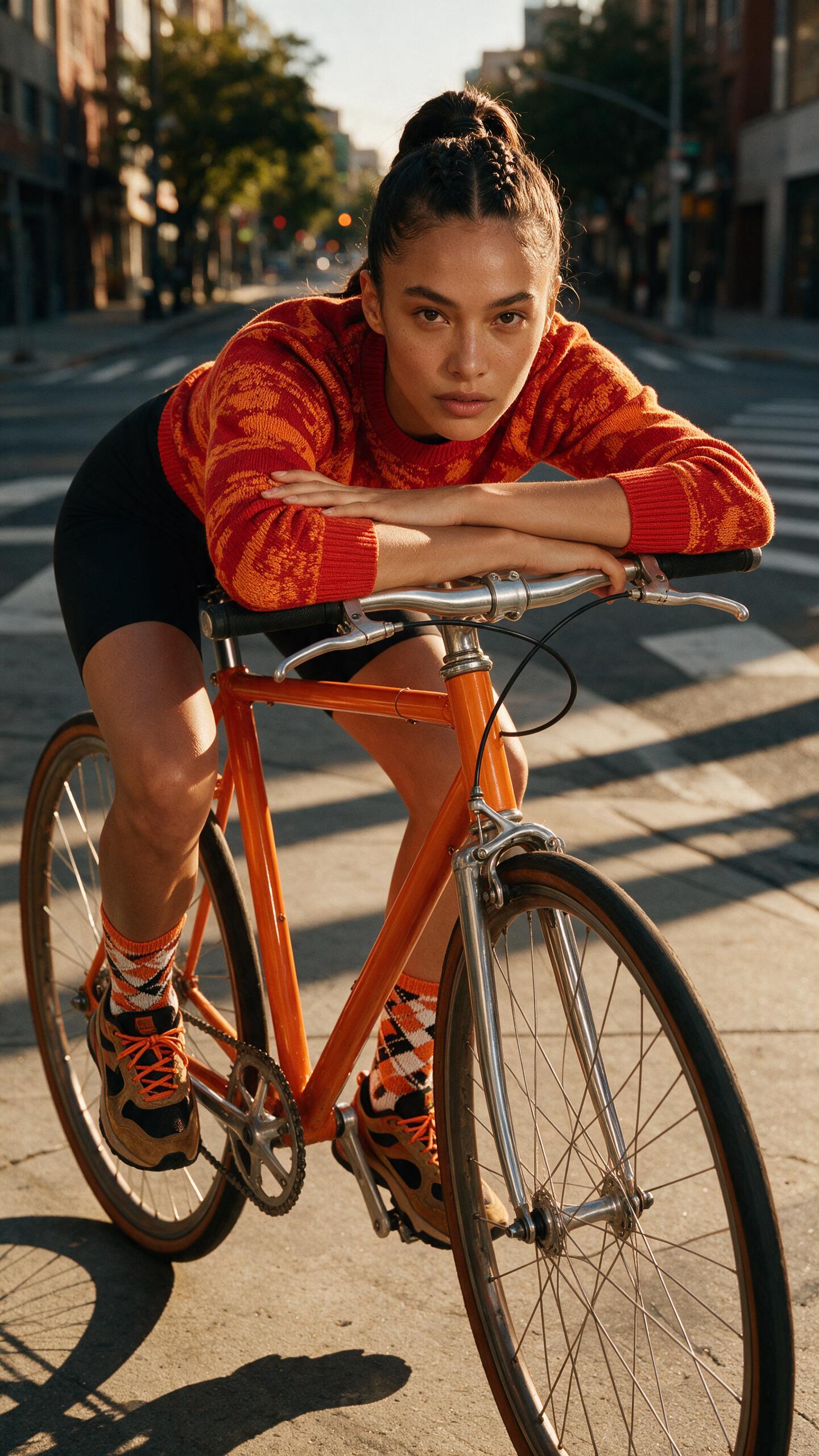 Vibrant Orange And Red Patterned Knit Sweater In Crown