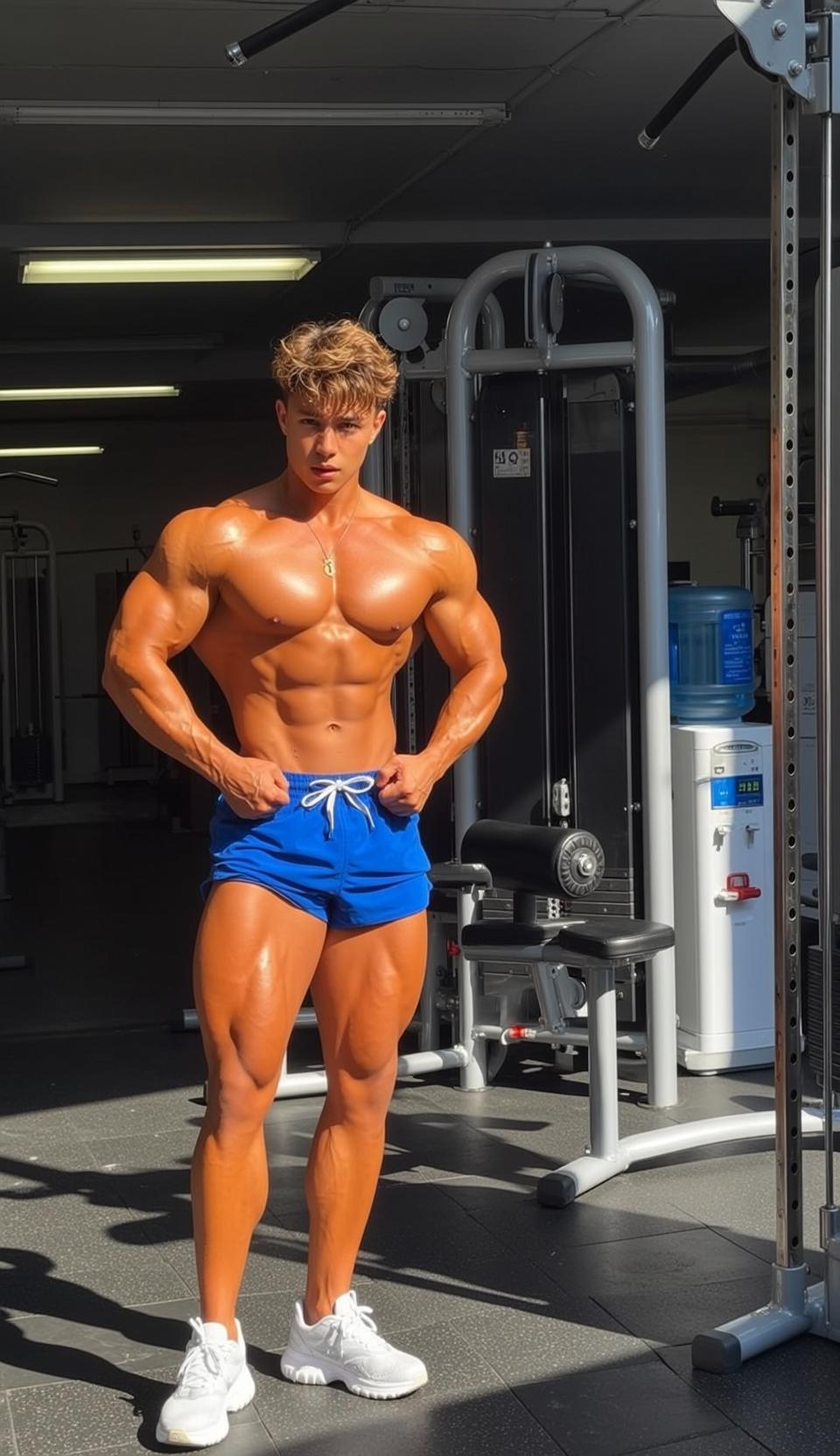 Muscular Short Wavy Blonde Tanned Blue Athletic