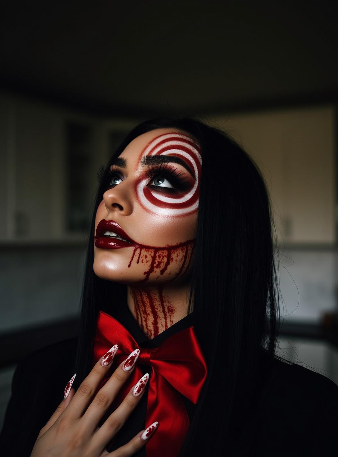 Halloween Makeup Young Long Straight Black Pale