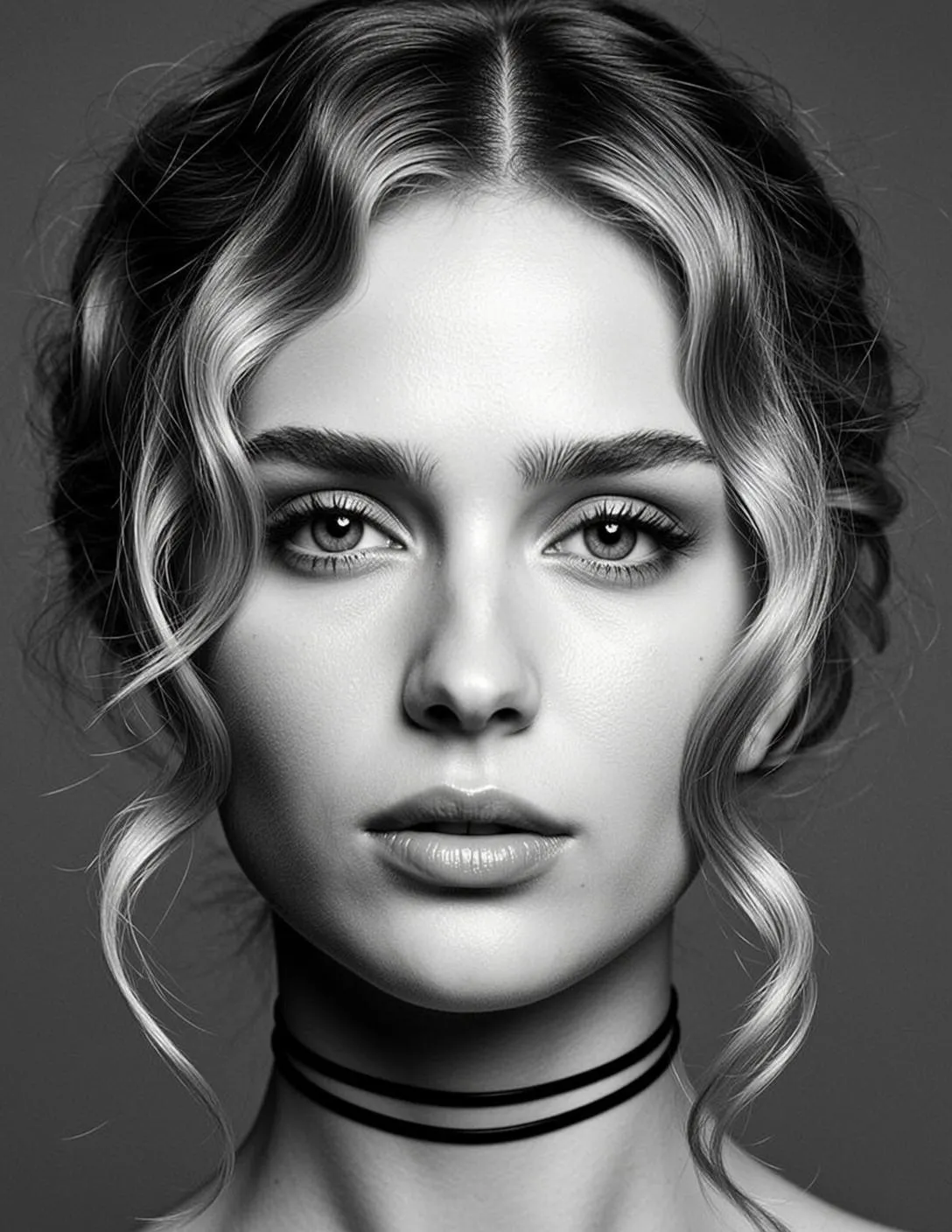 Headshot Portrait Young Woman Facing Forward With Neutral Expression Her