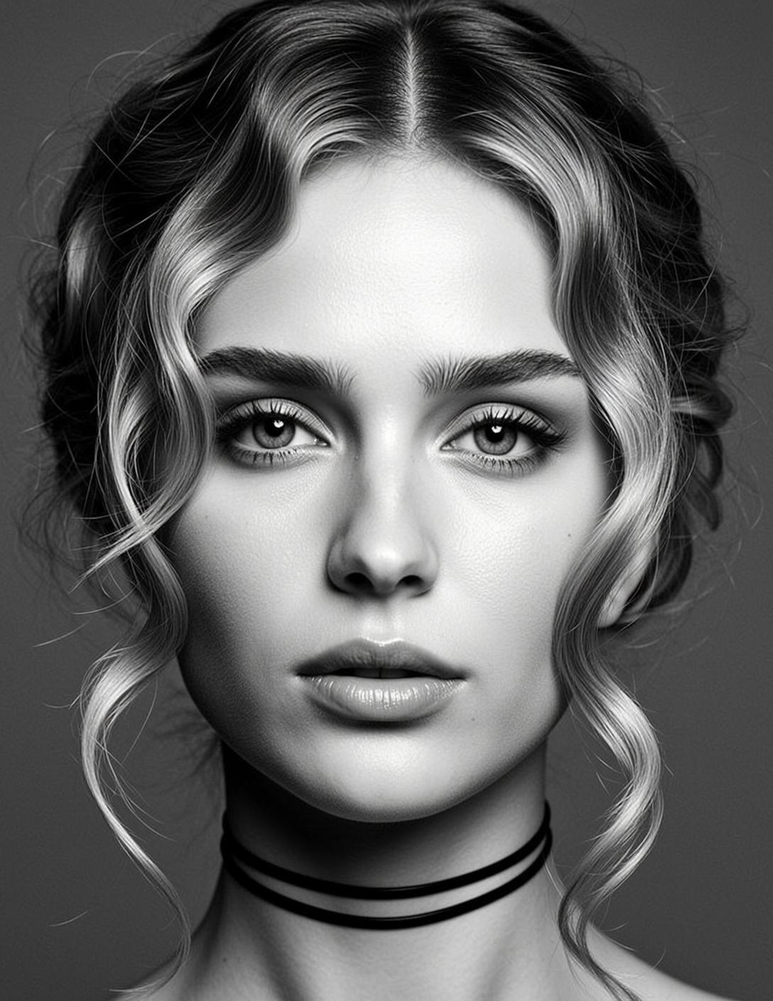 Headshot Portrait Young Woman Facing Forward With Neutral Expression Her