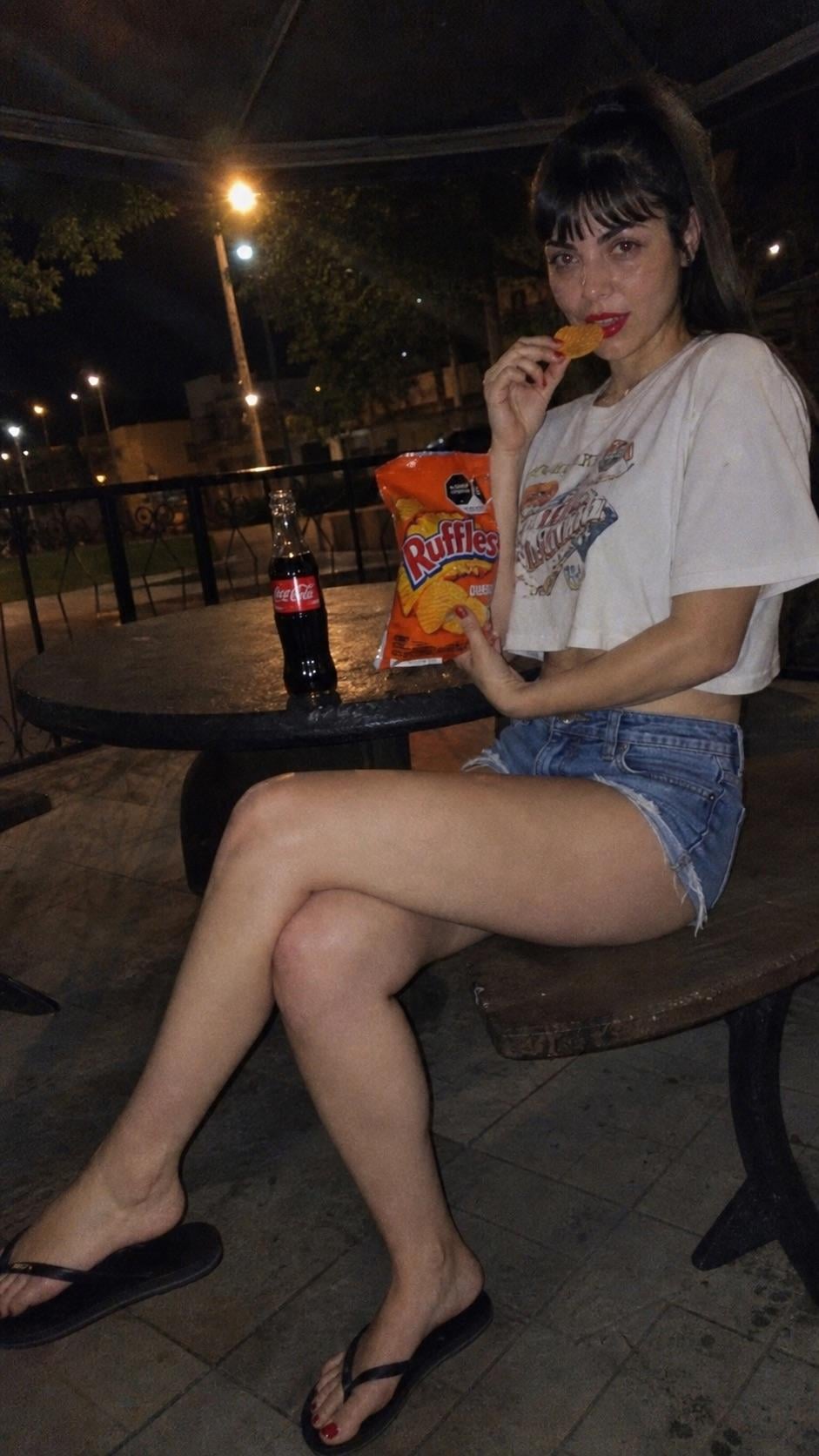 Park At Night Eating Chips And Drinking Coke