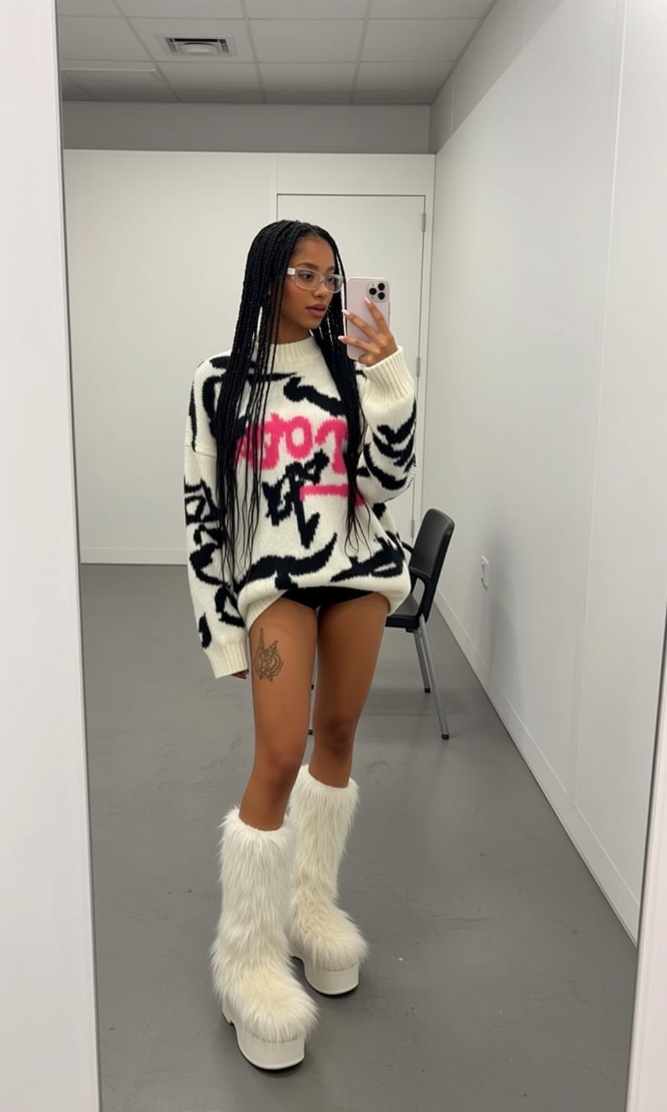 Baddie Stands Facing Holding Pink Smartphone Her