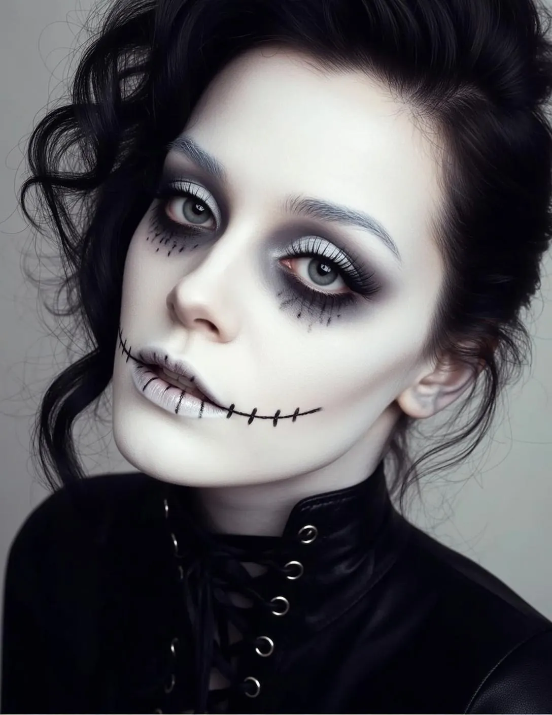 Halloween Makeup Gothic Dark Curly Styled Pale