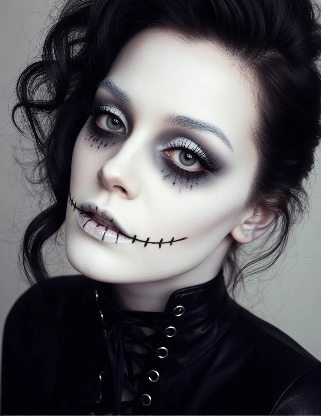 Halloween Makeup Gothic Dark Curly Styled Pale
