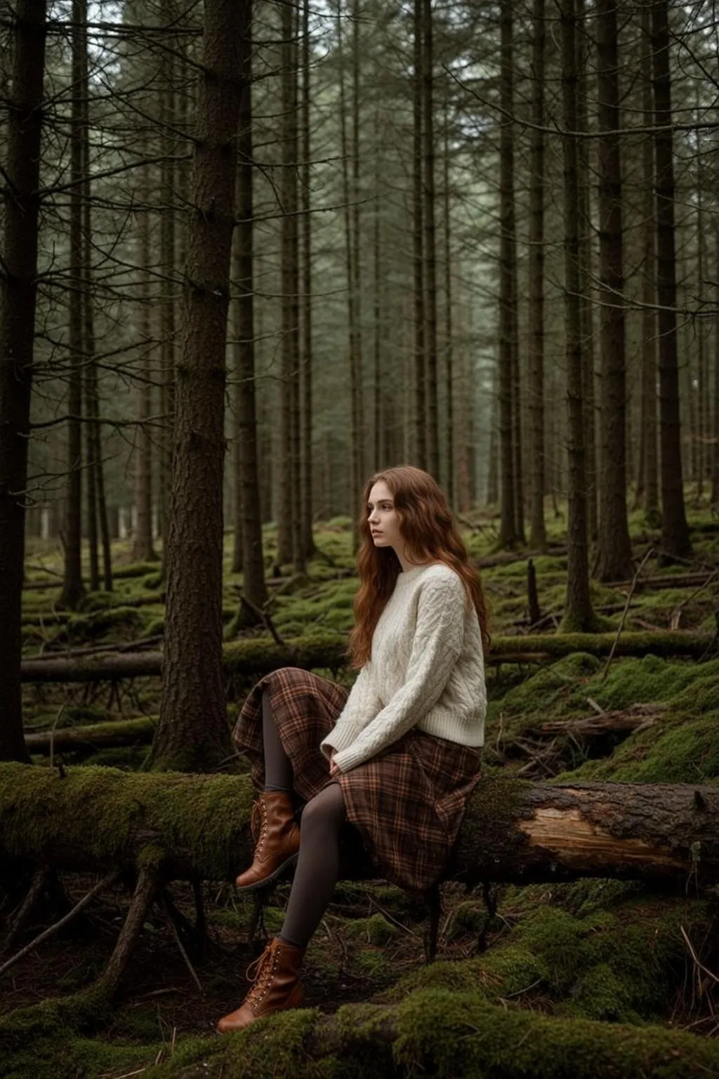 Cream Sweater Forest Log