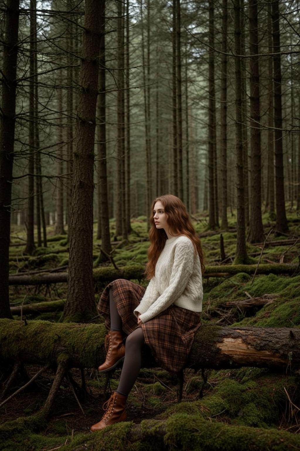 Cream Sweater Forest Log