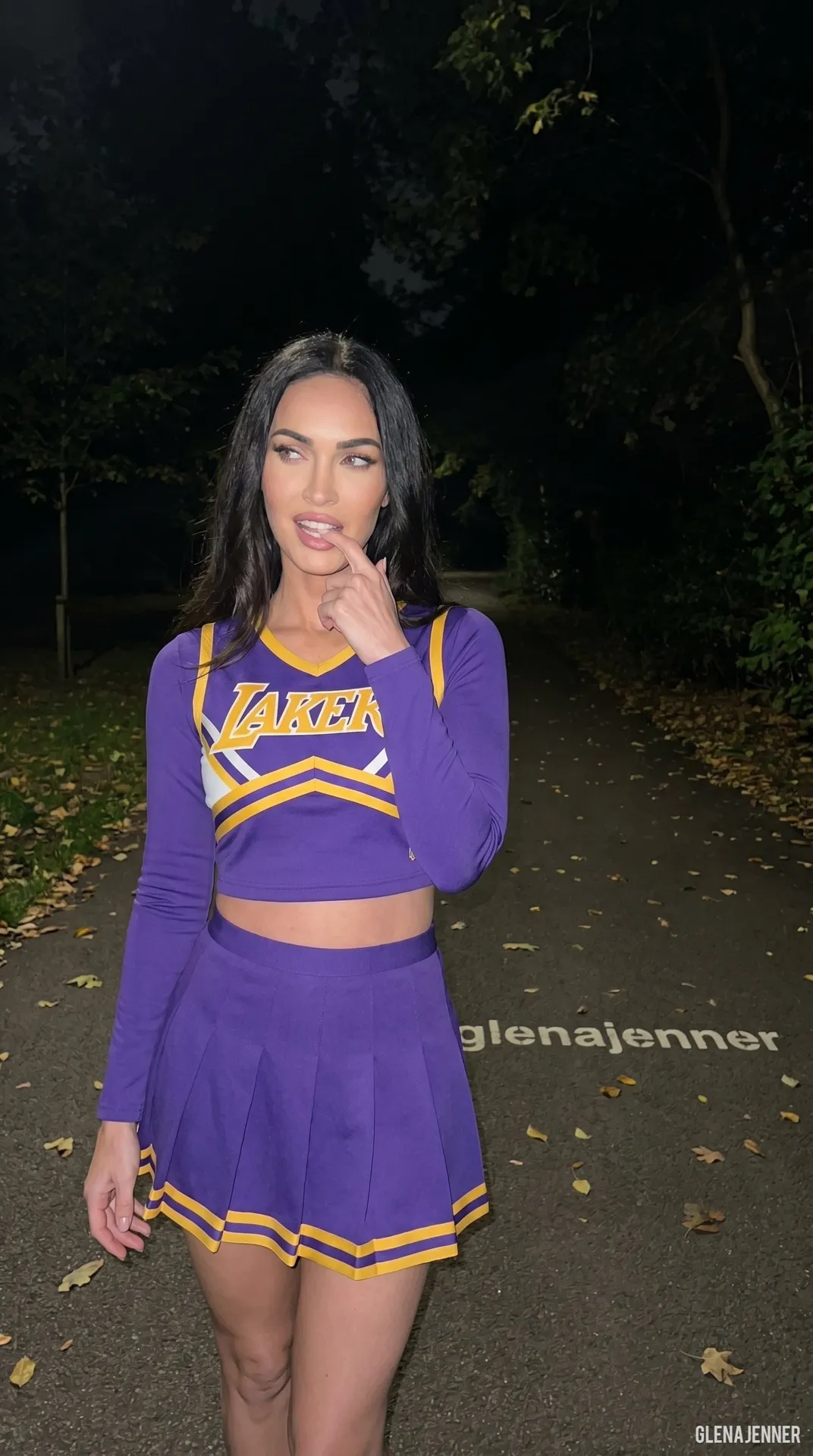 Lakers Cheer Uniform Park Path Night Flash