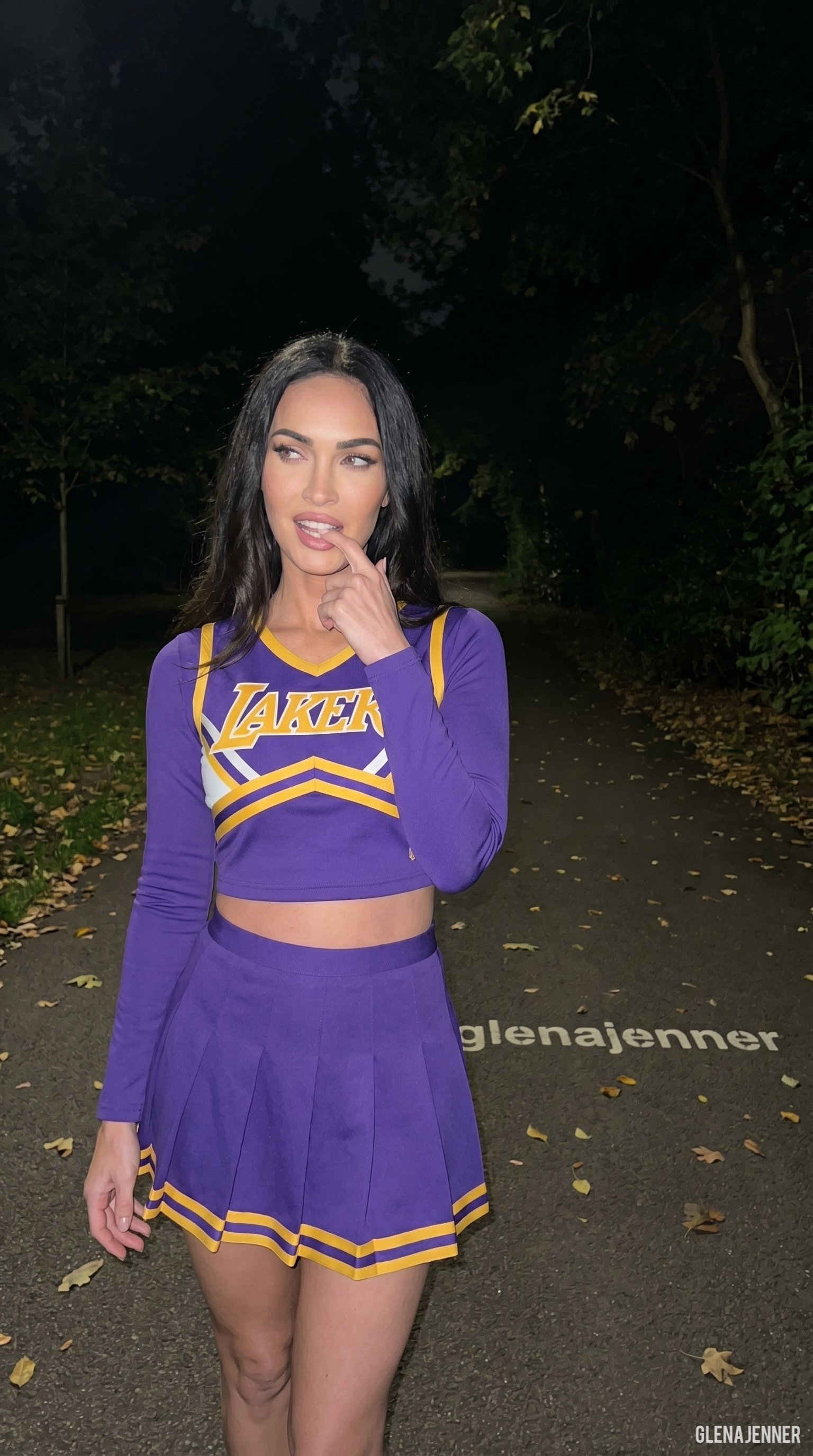 Lakers Cheer Uniform Park Path Night Flash