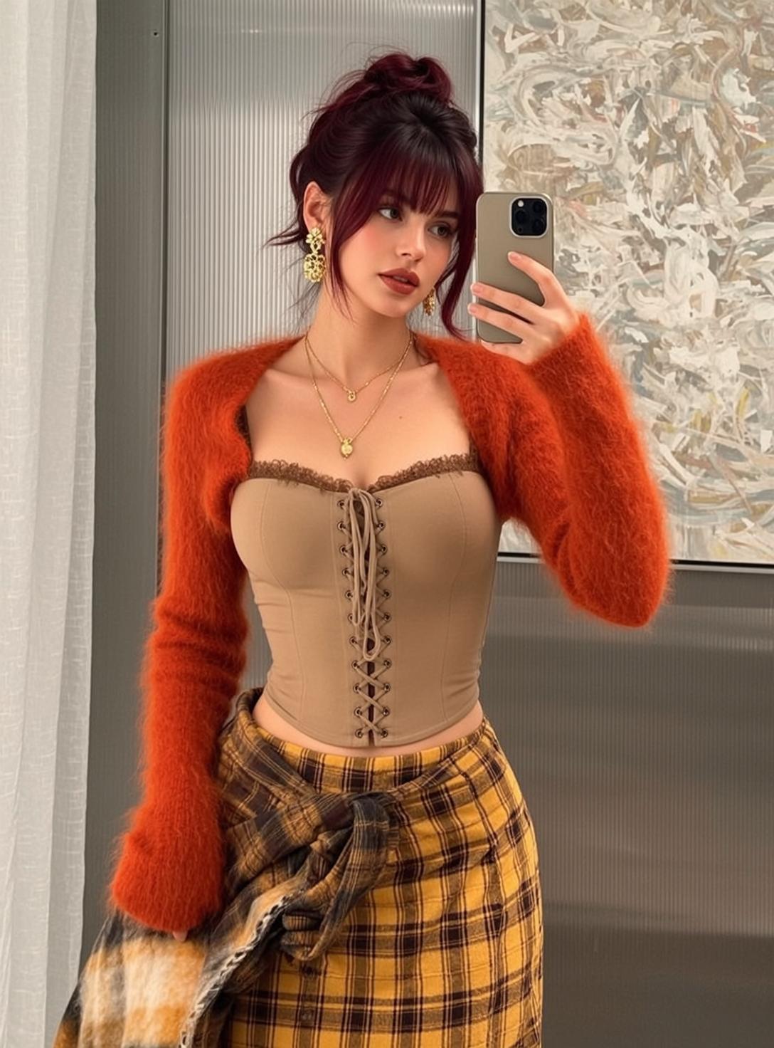 Corset Plaid Selfie Portrait