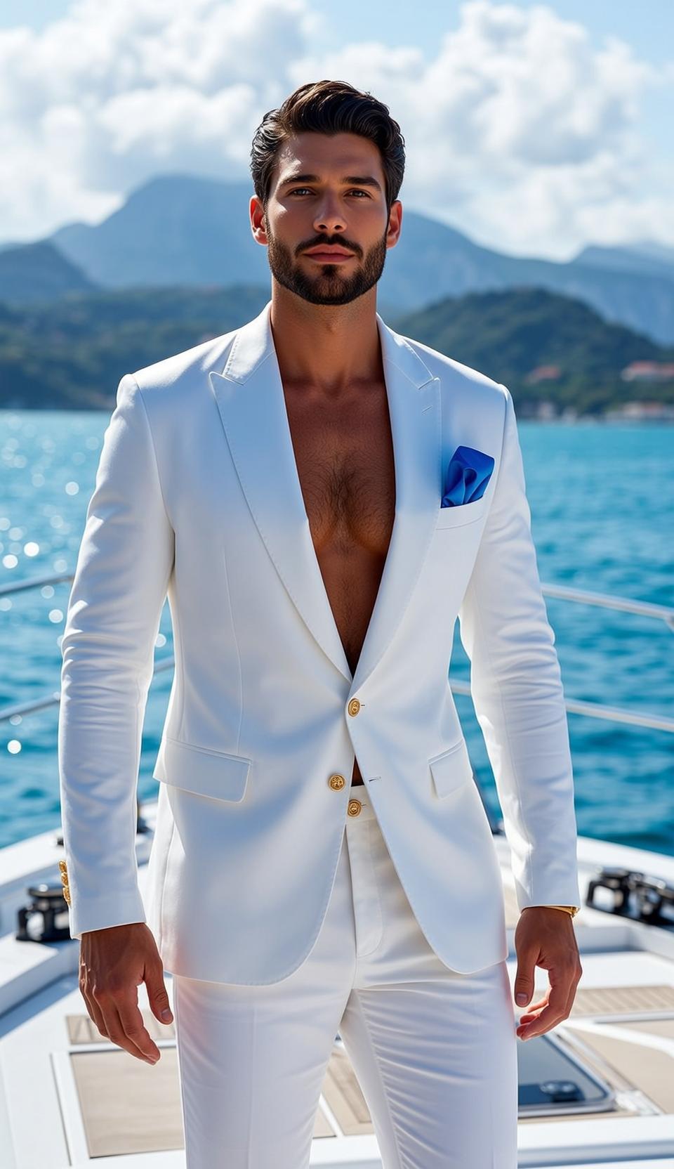 Dark Brown Styled Tanned White Suit Jacket