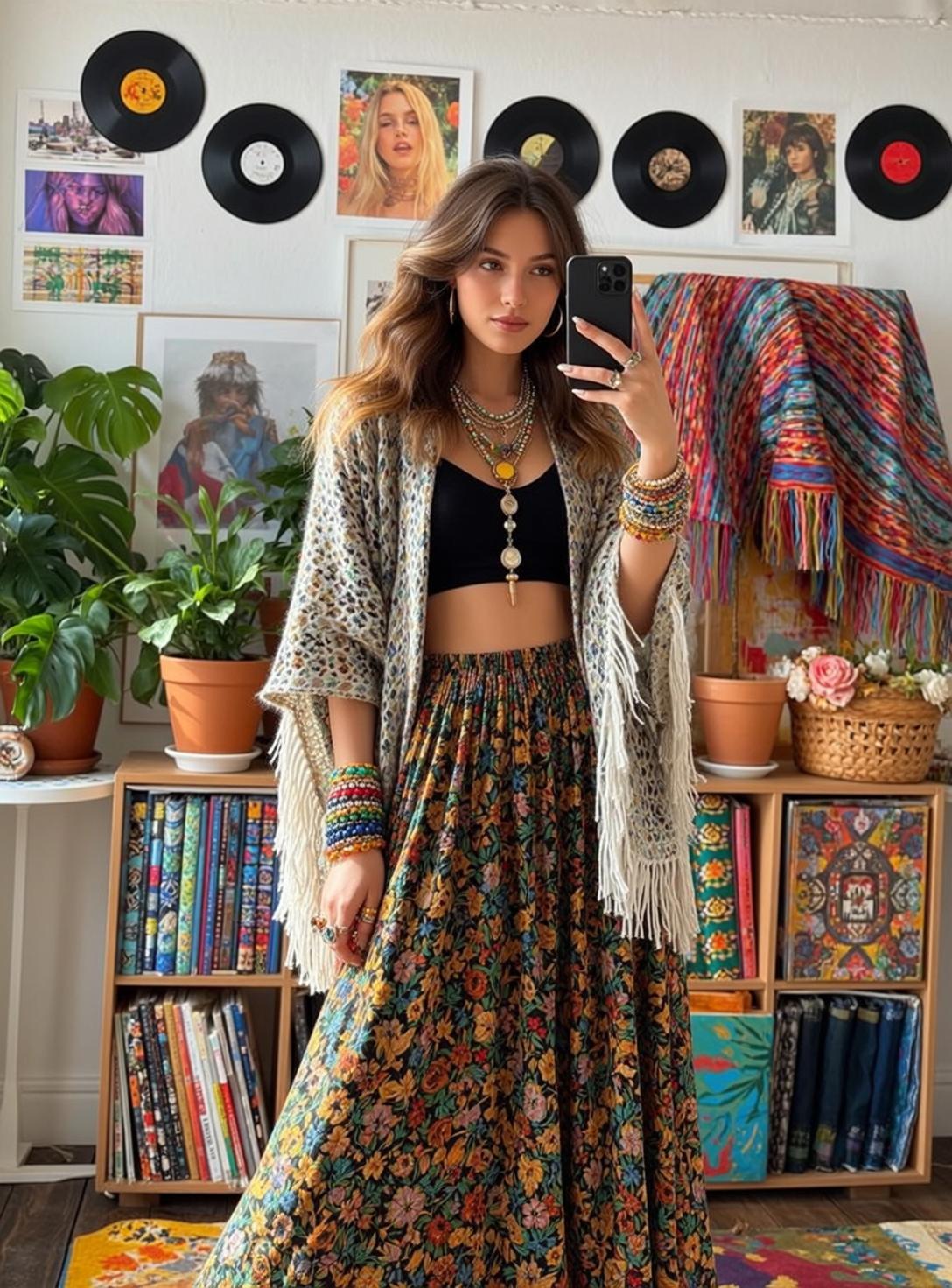 Bohemian Room Floral Skirt Selfie