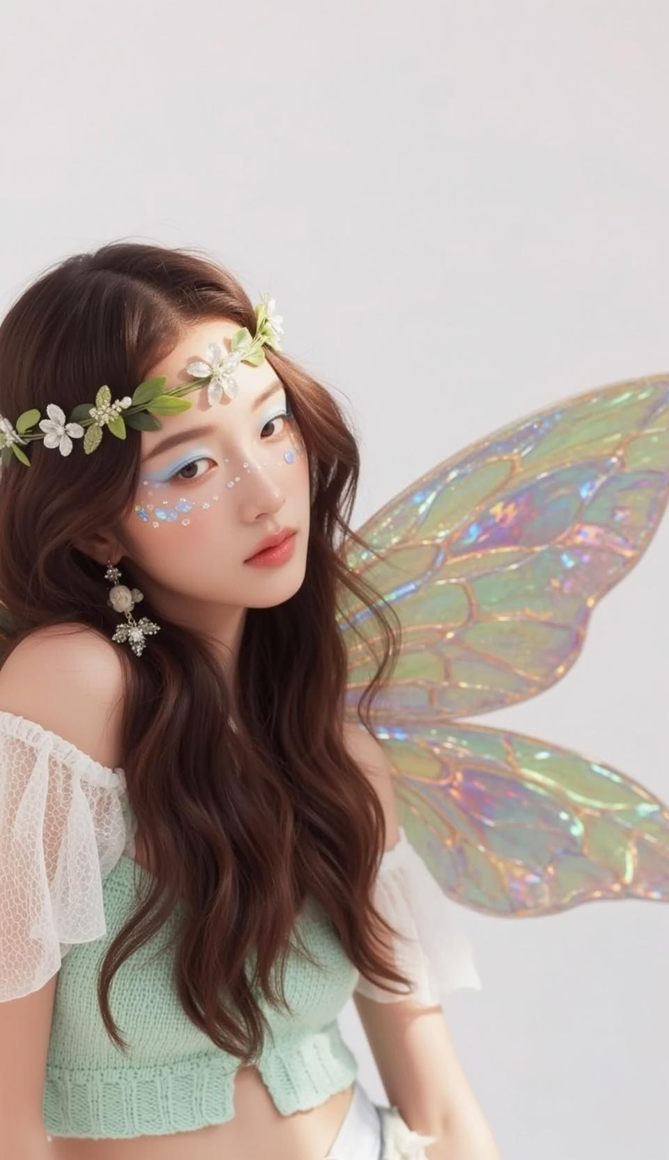 Fairycore Flower Crown Green Leaves White Flowers
