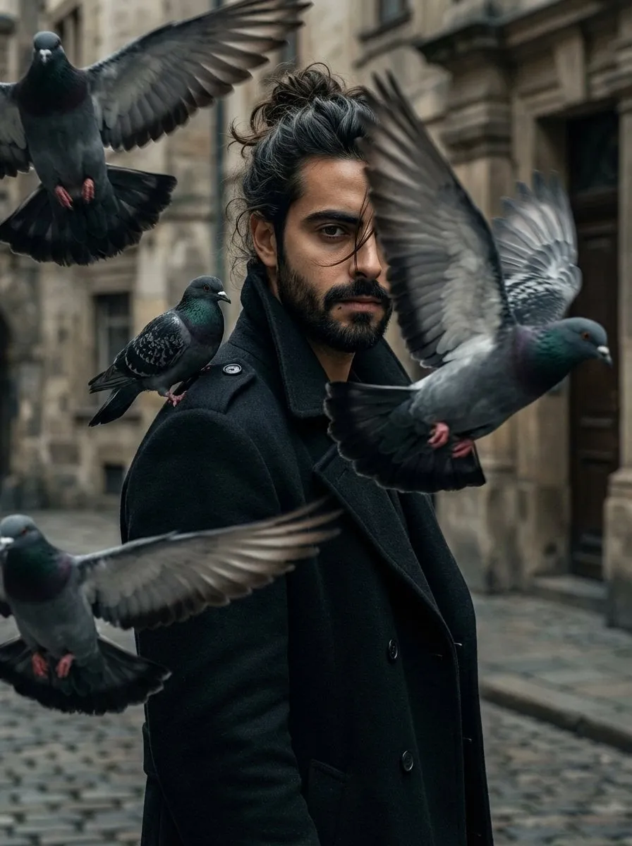 Trench Coat With Flying Pigeons