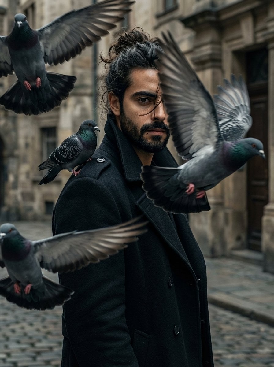 Trench Coat With Flying Pigeons