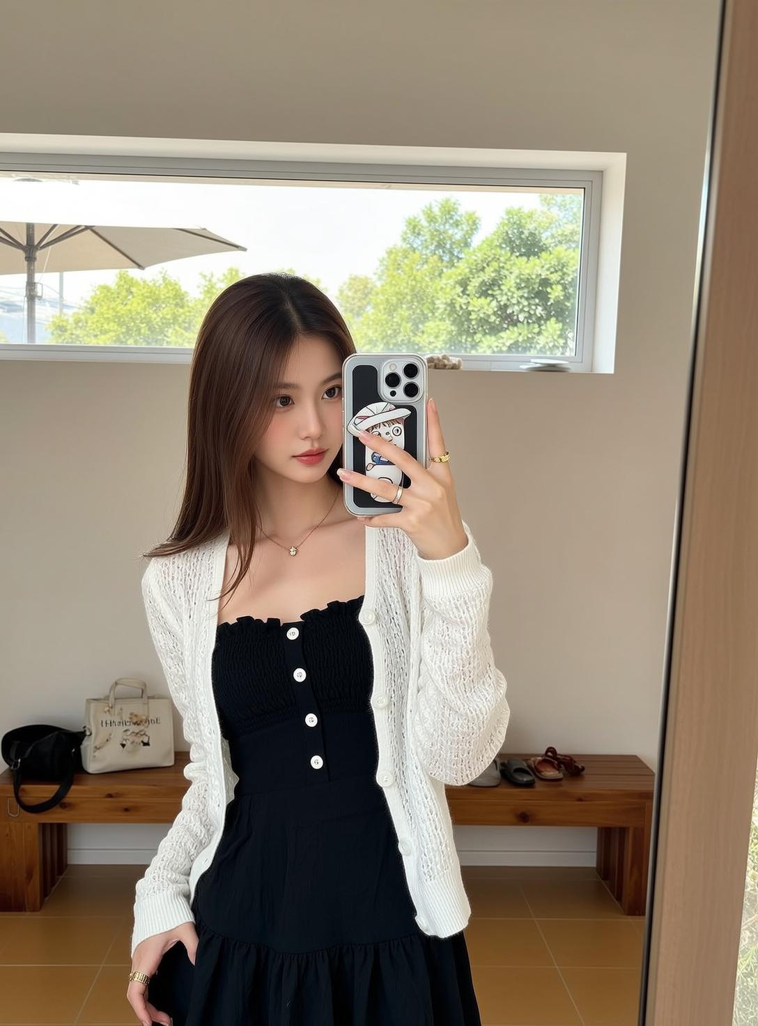 Black Strapless Dress Mirror Selfie