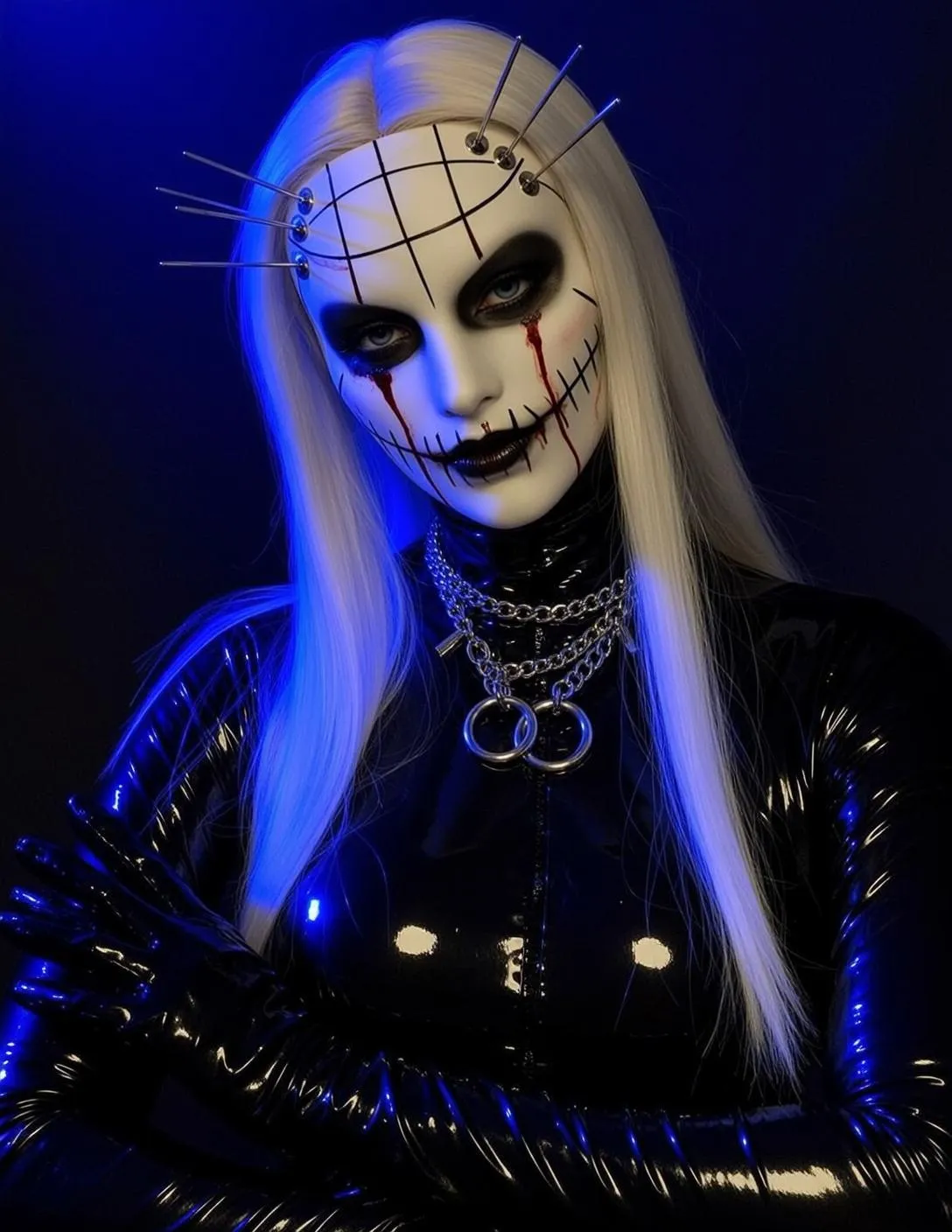 Halloween Makeup Pale White Painted Grid Pattern