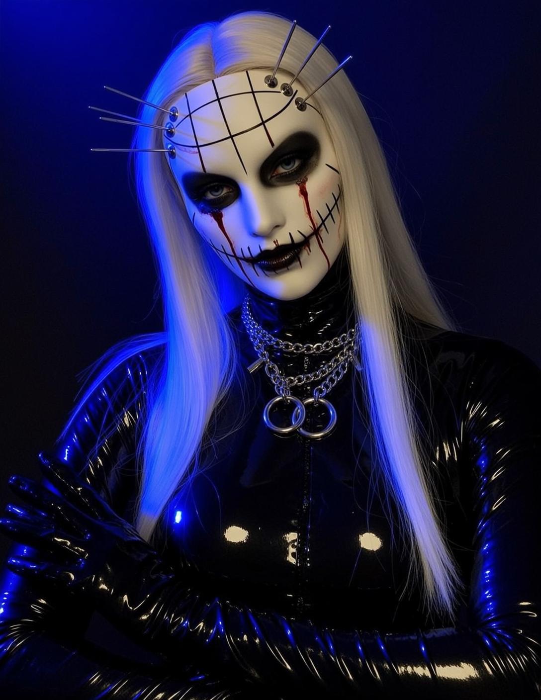 Halloween Makeup Pale White Painted Grid Pattern