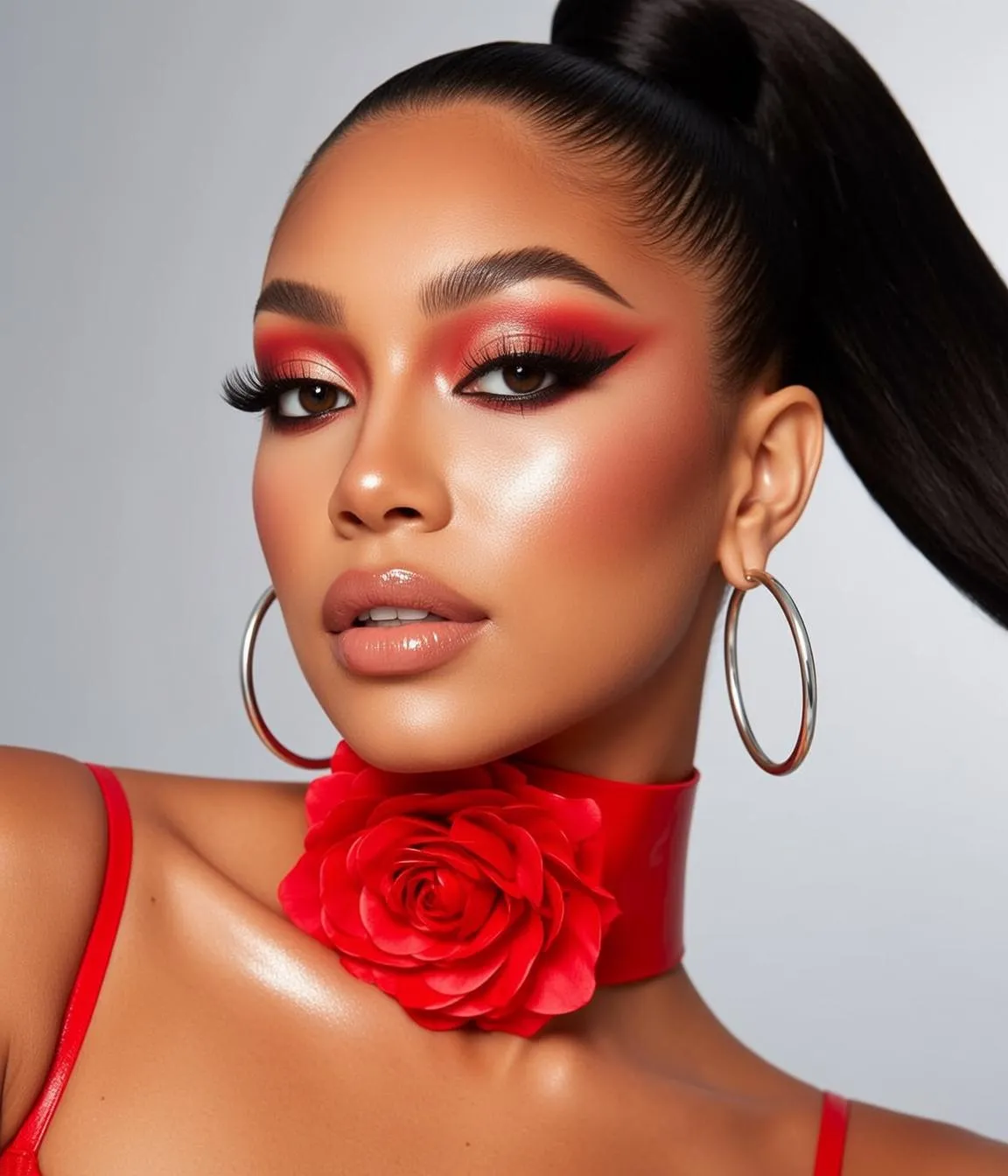 Makeup Photorealistic Young Dark Skin Facing Slightly