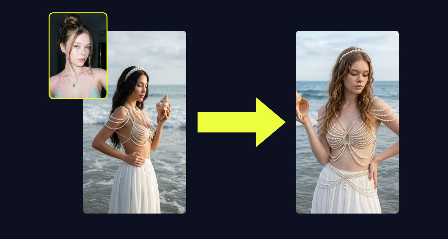 Mila remix walkthrough for Beach Portrait Pearl Jewelry Woman Holding Seashell Shallow Water