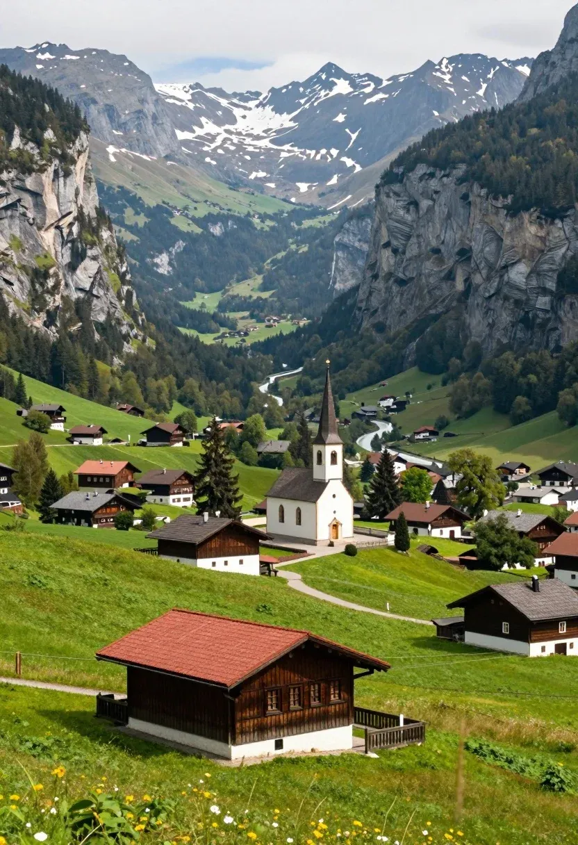 Breathtaking Panoramic View Lush Green Valley Nestled Between Towering Rugged