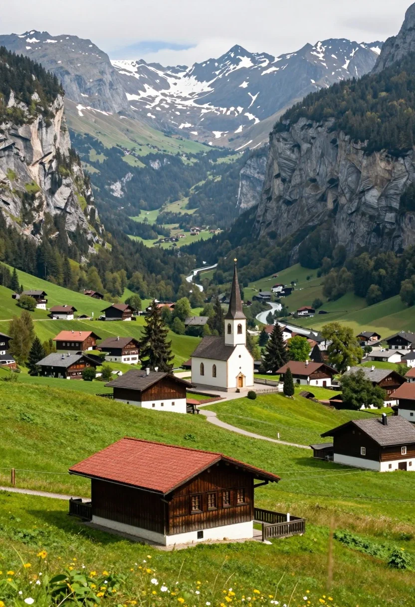 Breathtaking Panoramic View Lush Green Valley Nestled Between Towering Rugged