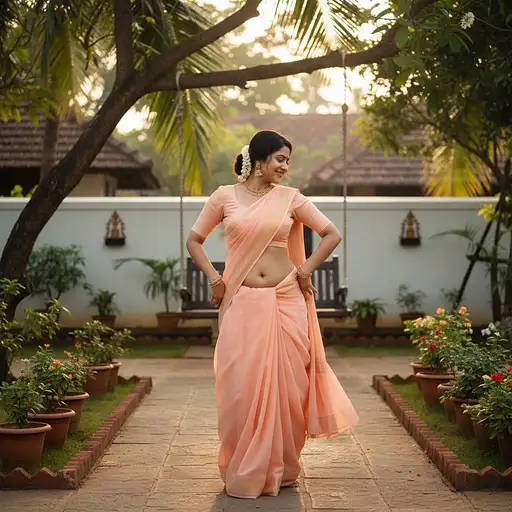 Stunning Year Old South Indian Woman She Dancing The Backyard