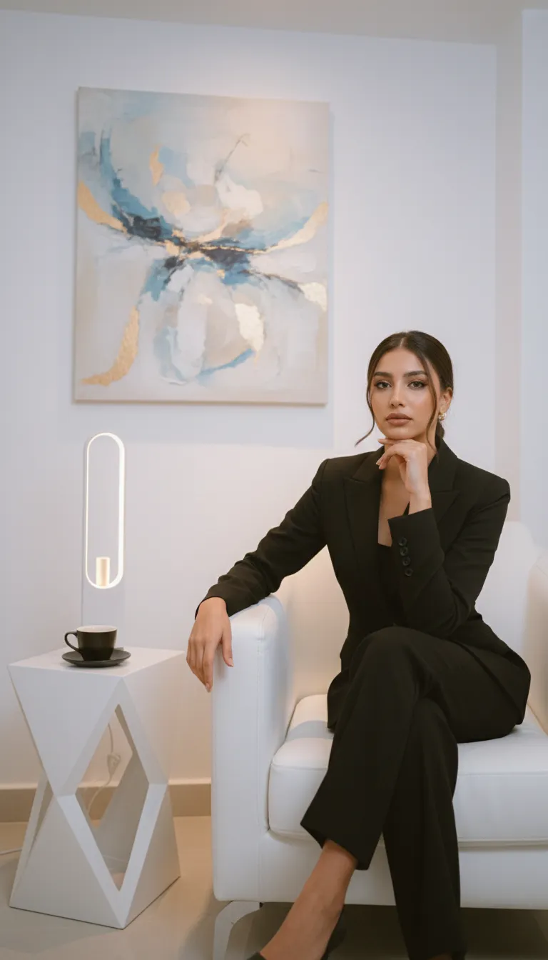 Elegant Woman In Black Suit Portrait