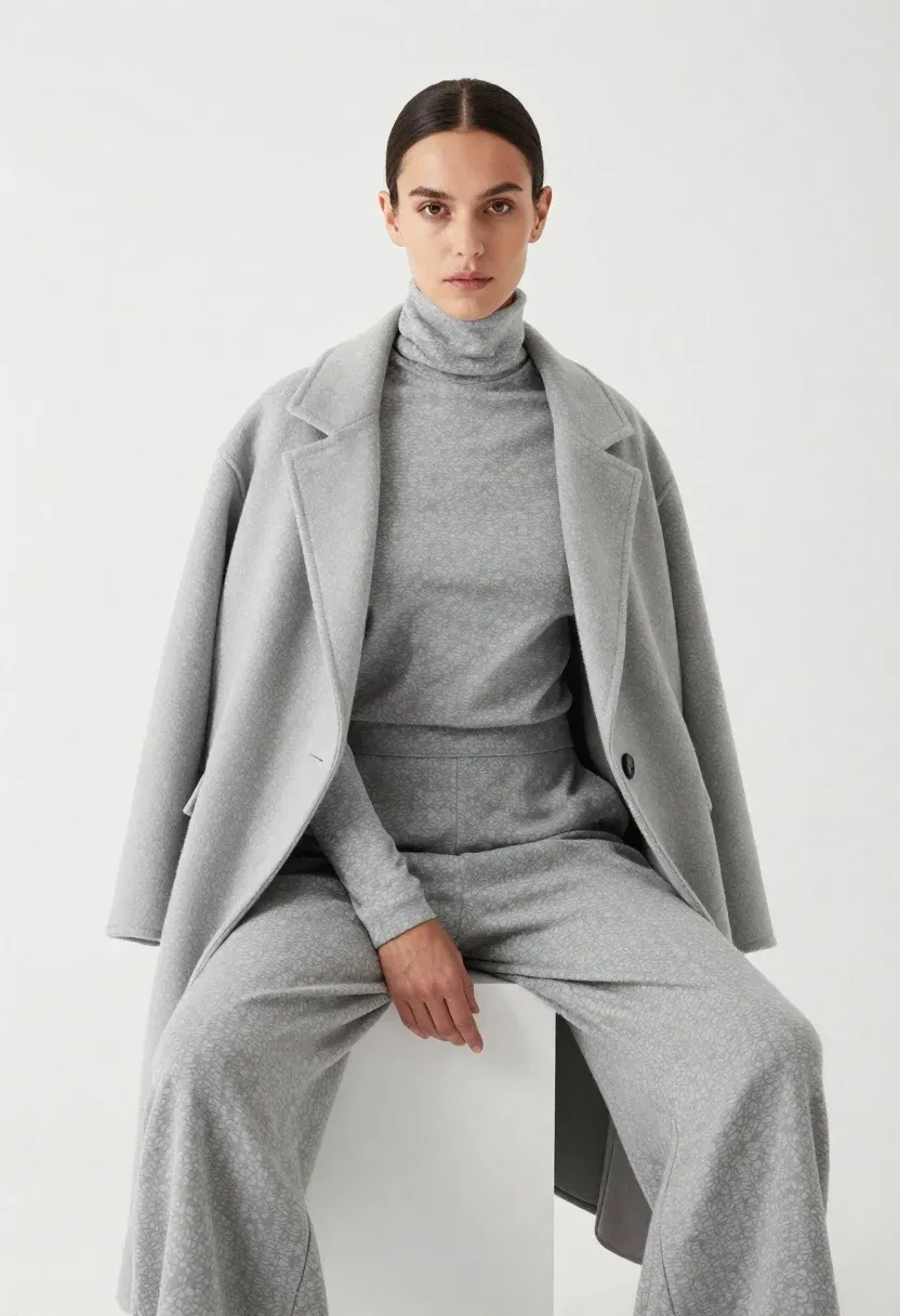 High-fashion Studio Portrait Woman Minimalist Monochrome Attire Subject Sleek Modern