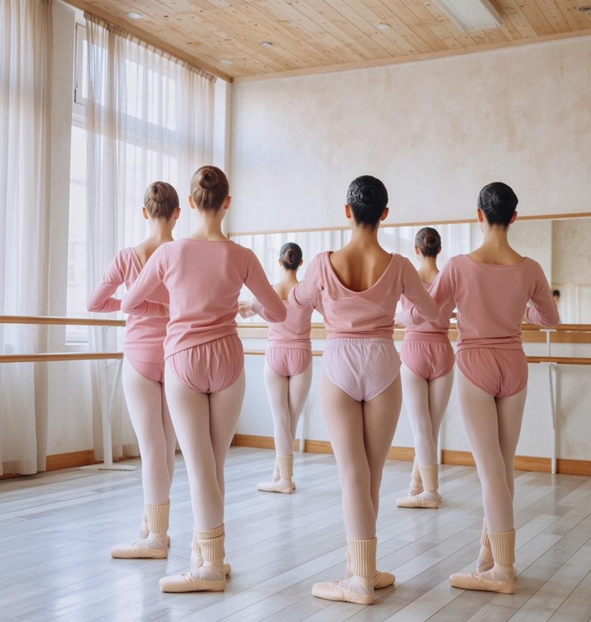 Pink Ballet Dancers At Barre