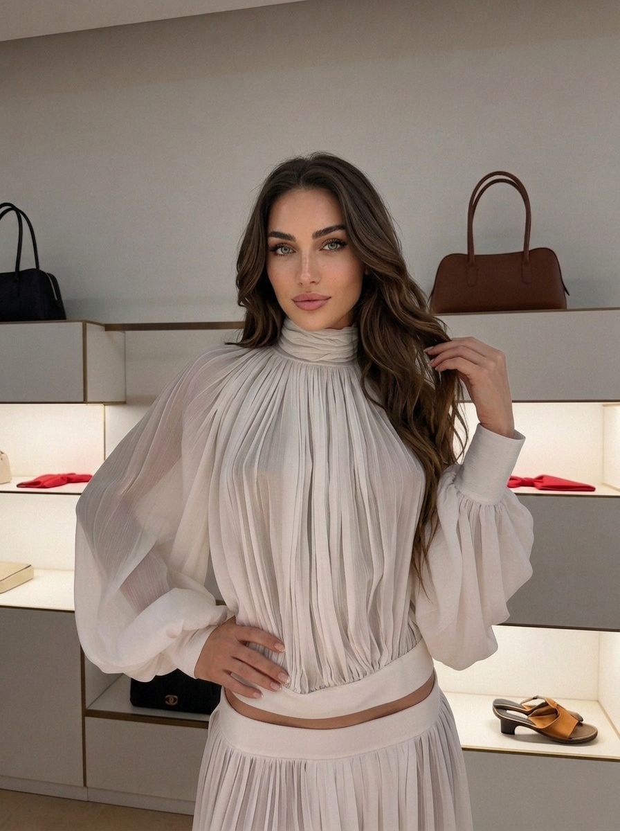 White Pleated Outfit Retail Store